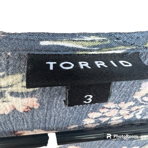 Torrid Blue and Pink Bell Sleeve Blouse with Tie Front - Picture 6 of 10